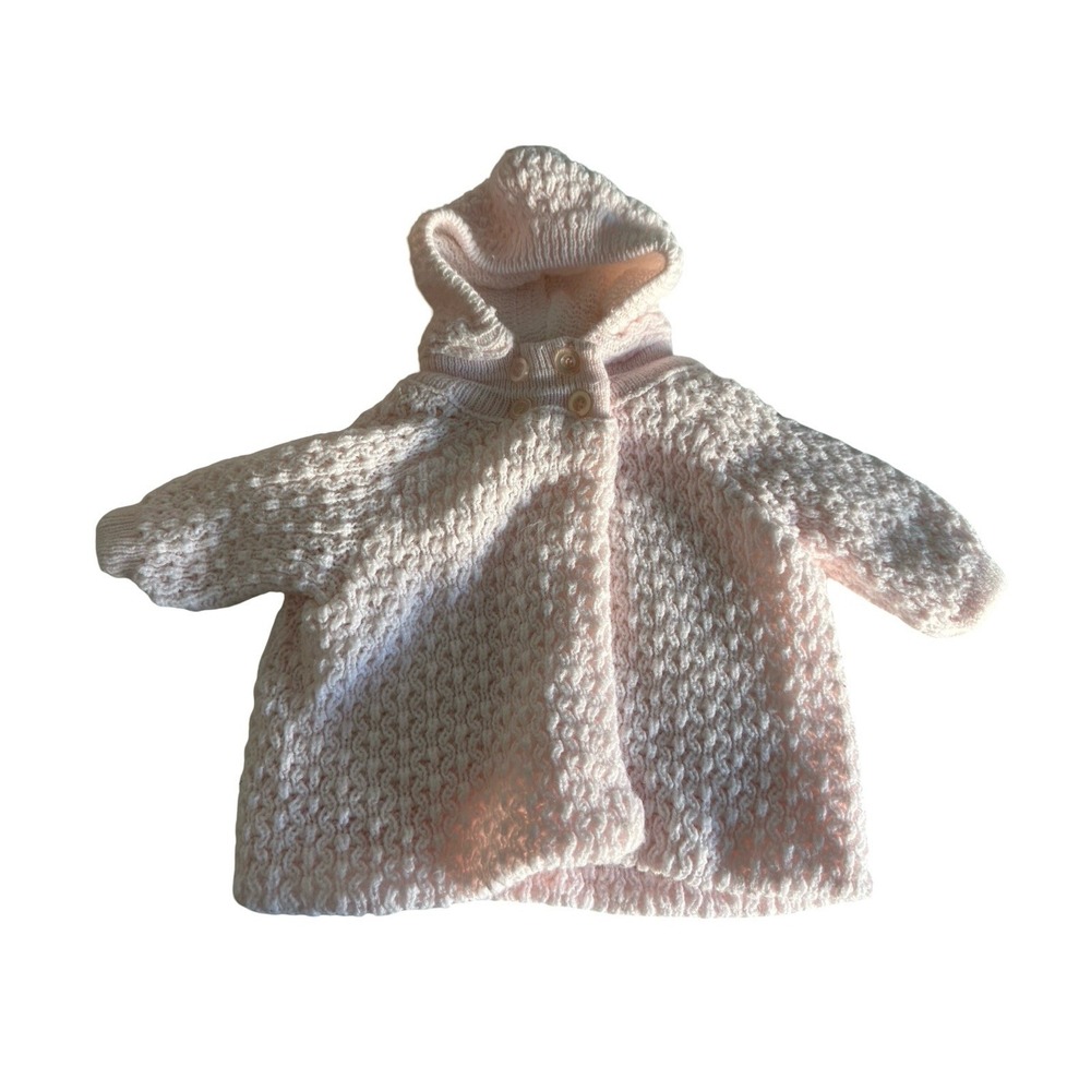 Vintage Cuddle Bear Cardigan Sweater Jacket Baby Girl's Size 3 months Pink Cream